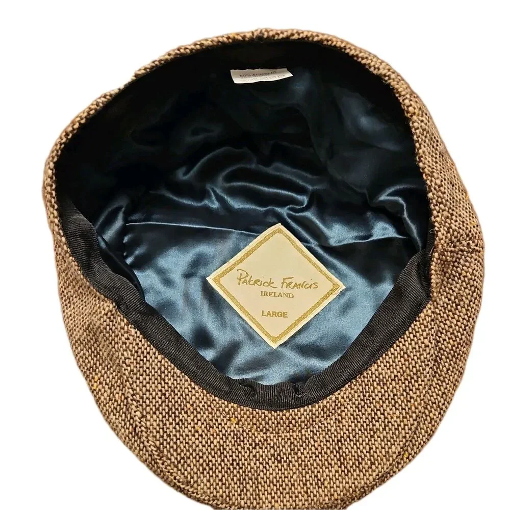 Patrick Francis Irish Mens Flat Cap Brown Tweed Newsboy Hat Wool Blend, Large - Picture 6 of 7